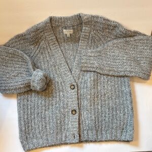 Lucky Brand Gray Ribbed V-Neck Button Cardigan